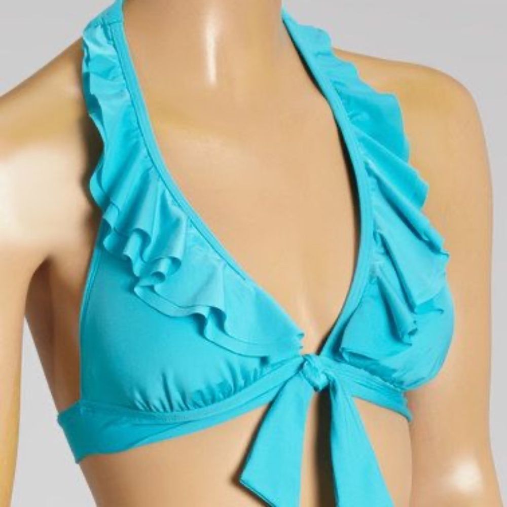 Blue Ruffle-Licious Banded Halter Bikini Top (Size XL)